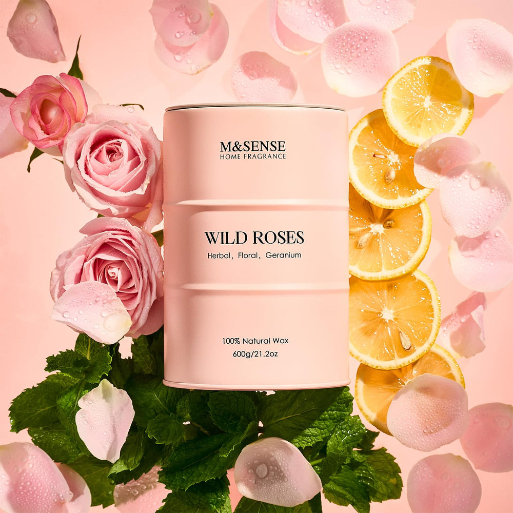 Close-up of lead-free cotton wick in MSENSE Wild Rose candle
