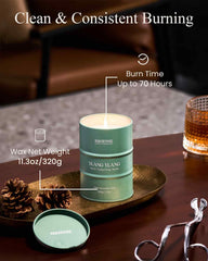 Candle lit with warm glow for ambiance and fragrance throw