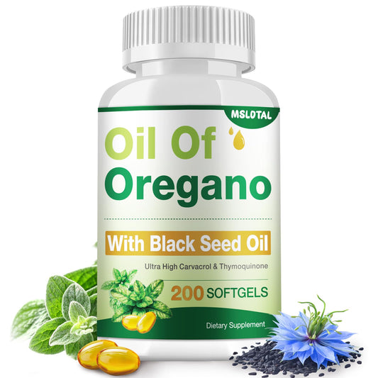 MSLOTAL bottle with oregano and black seed oil capsules (hero)