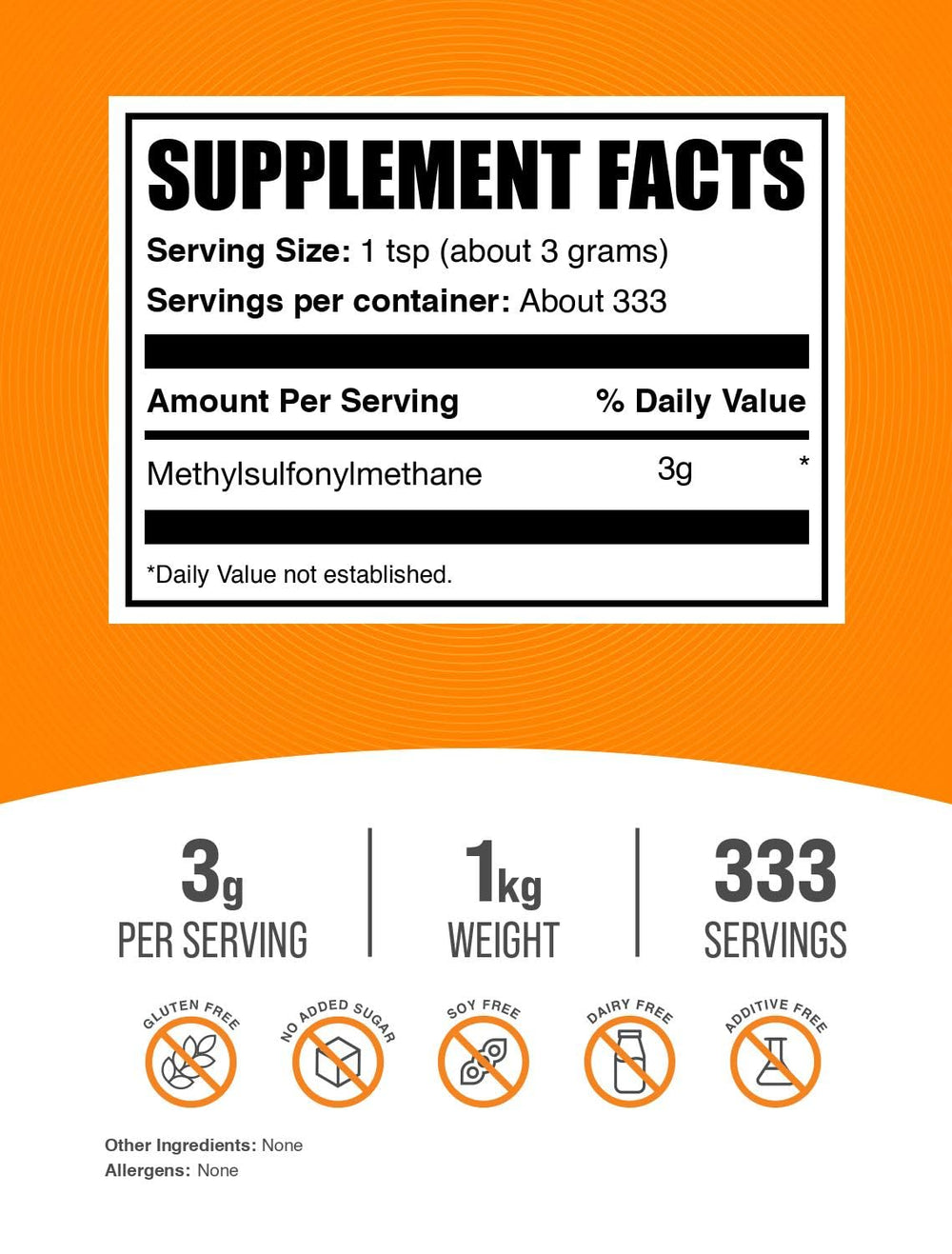 Unflavored, gluten-free MSM powder