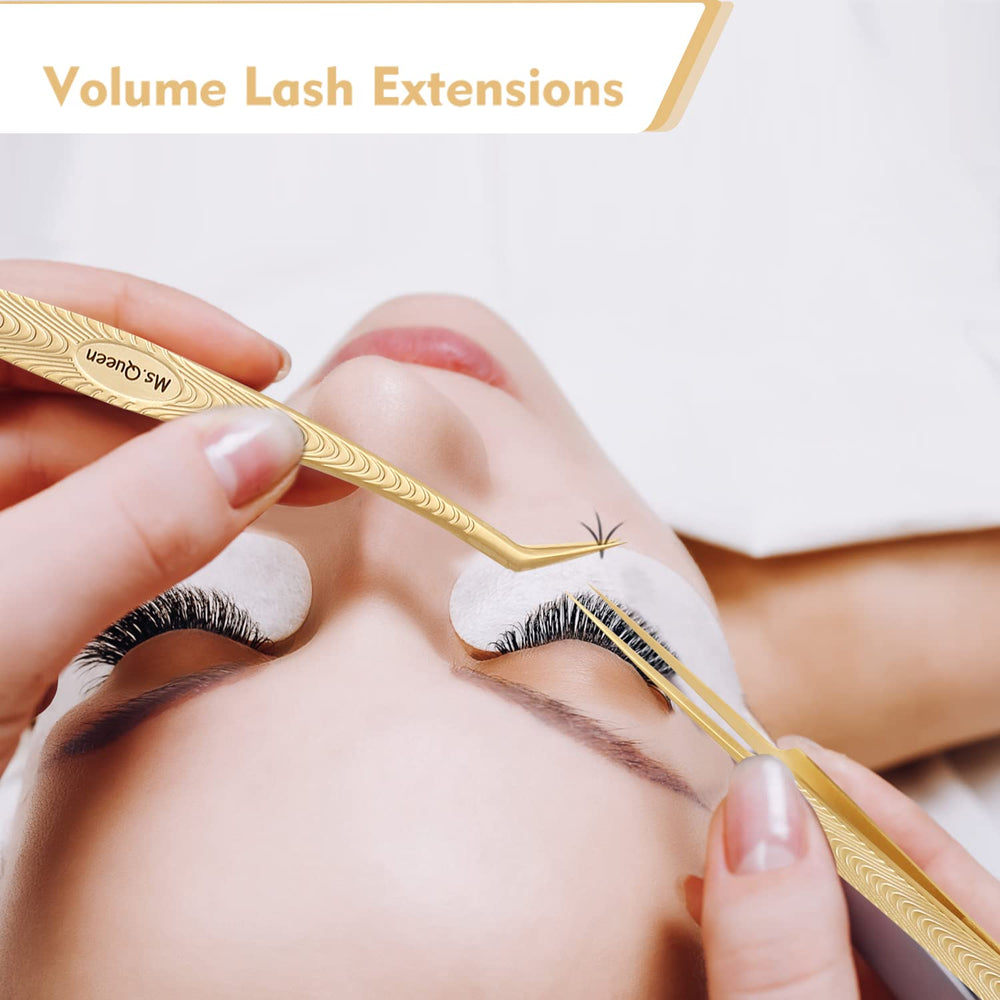 Ms.Queen lash tweezers aiding volume lash application for professional results
