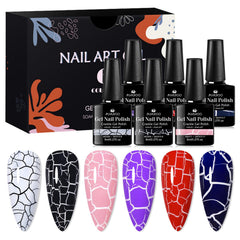 MSRUIOO crackle gel nail polish set in six colors for unique nail art.