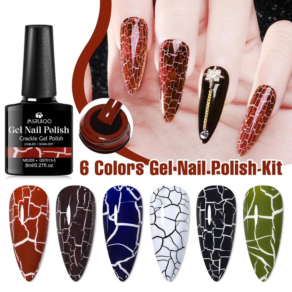 MSRUIOO crackle polish on nails demonstrates bold color and dramatic crackle texture.