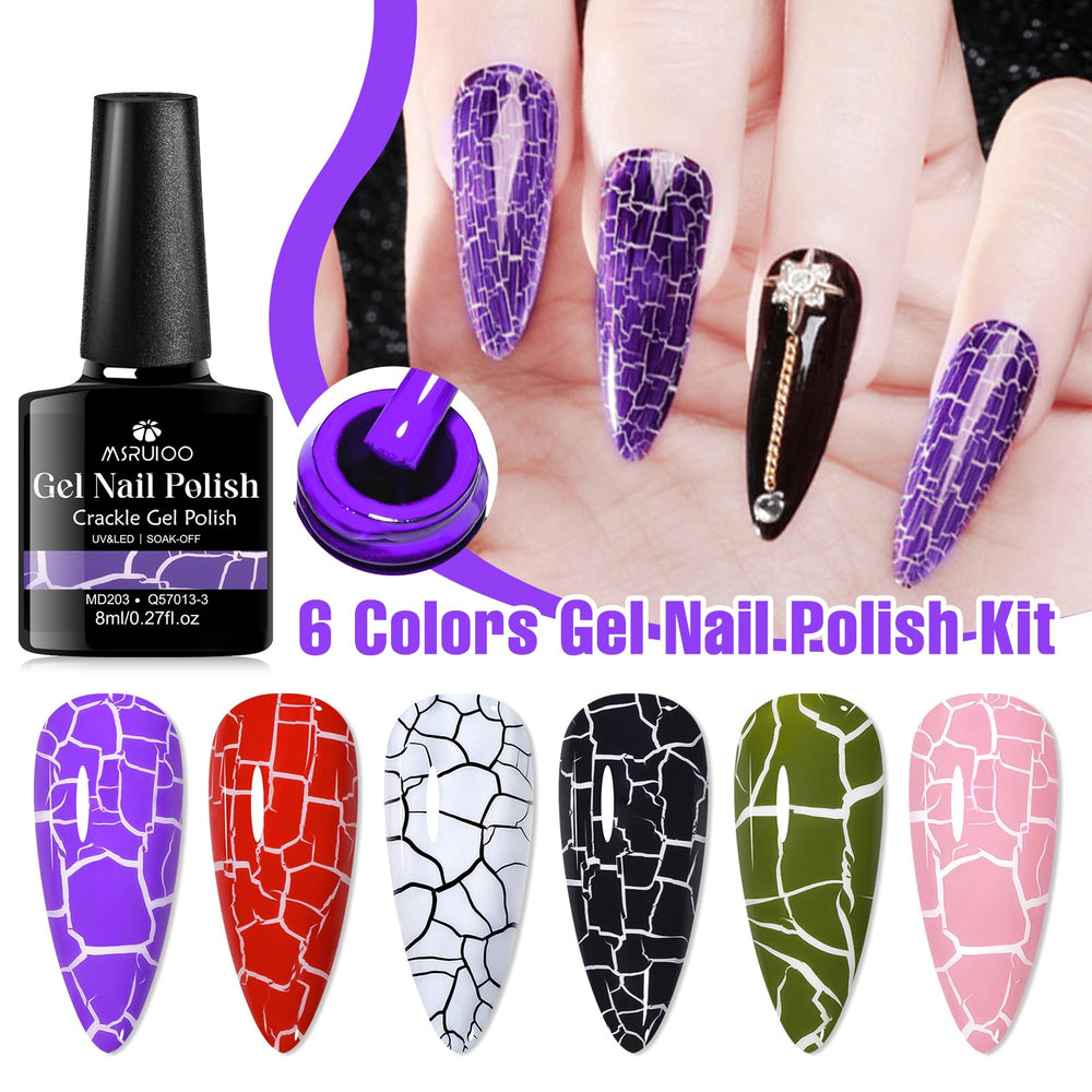 MSRUIOO red crackle gel polish creates dramatic contrast on light bases.
