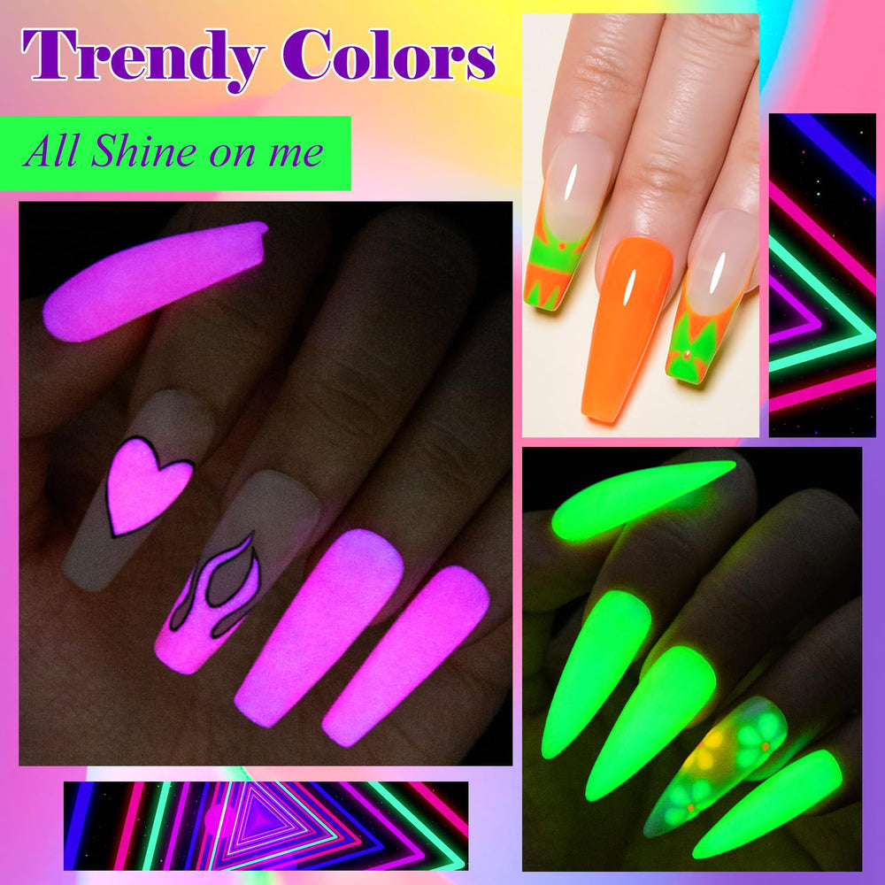 MSRUIOO neon shades swatches show luminous effects in dim light.