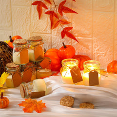 Fall wreath scented candle in glass jar with kraft label