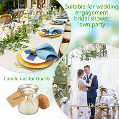 Set of 50 wedding candles for guests in clear glass jars
