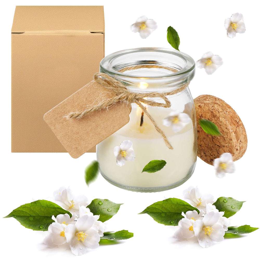 MTLEE Jasmine wedding jar candles with label for elegant guest favors