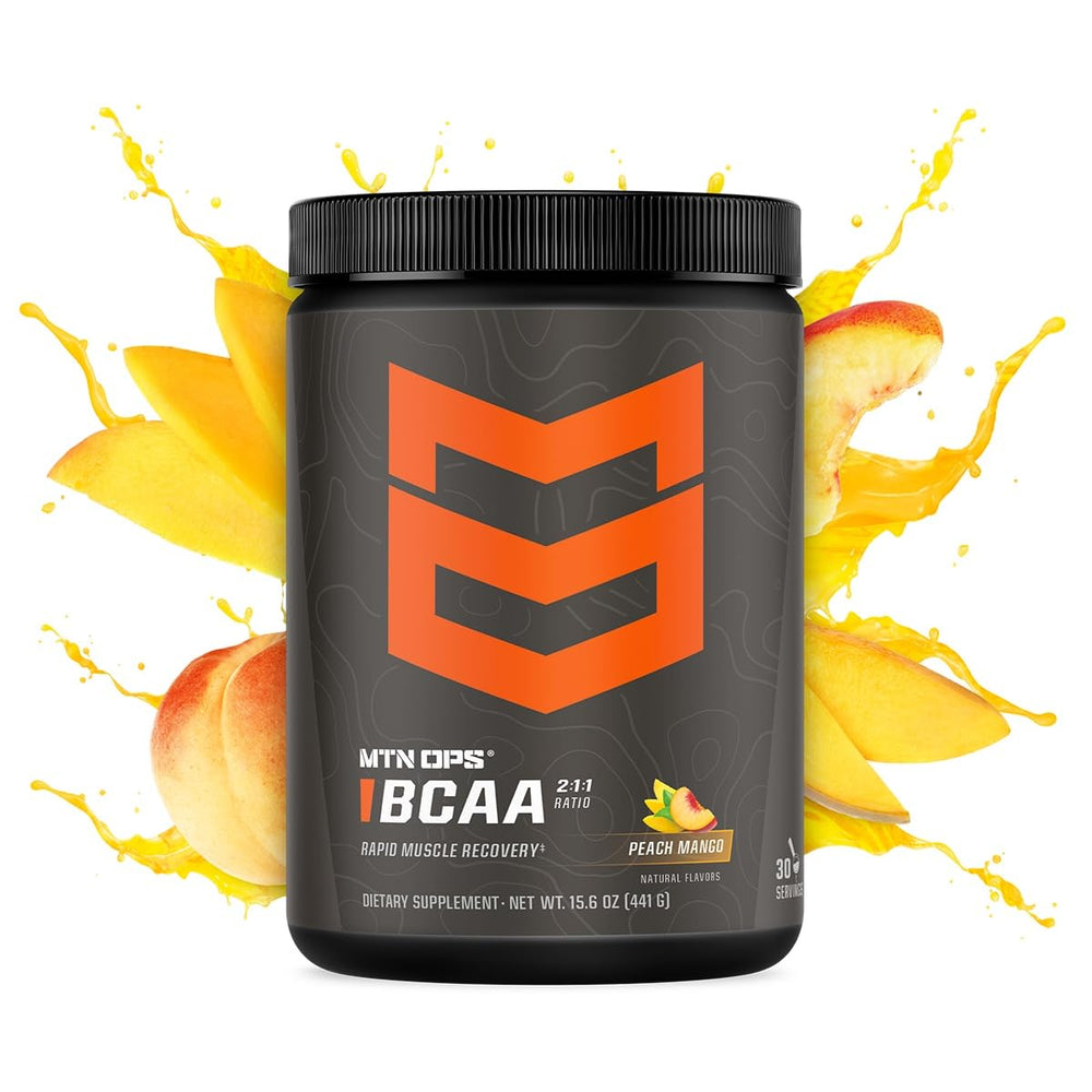 Gluten-free and zero sugar MTN OPS BCAA label close-up