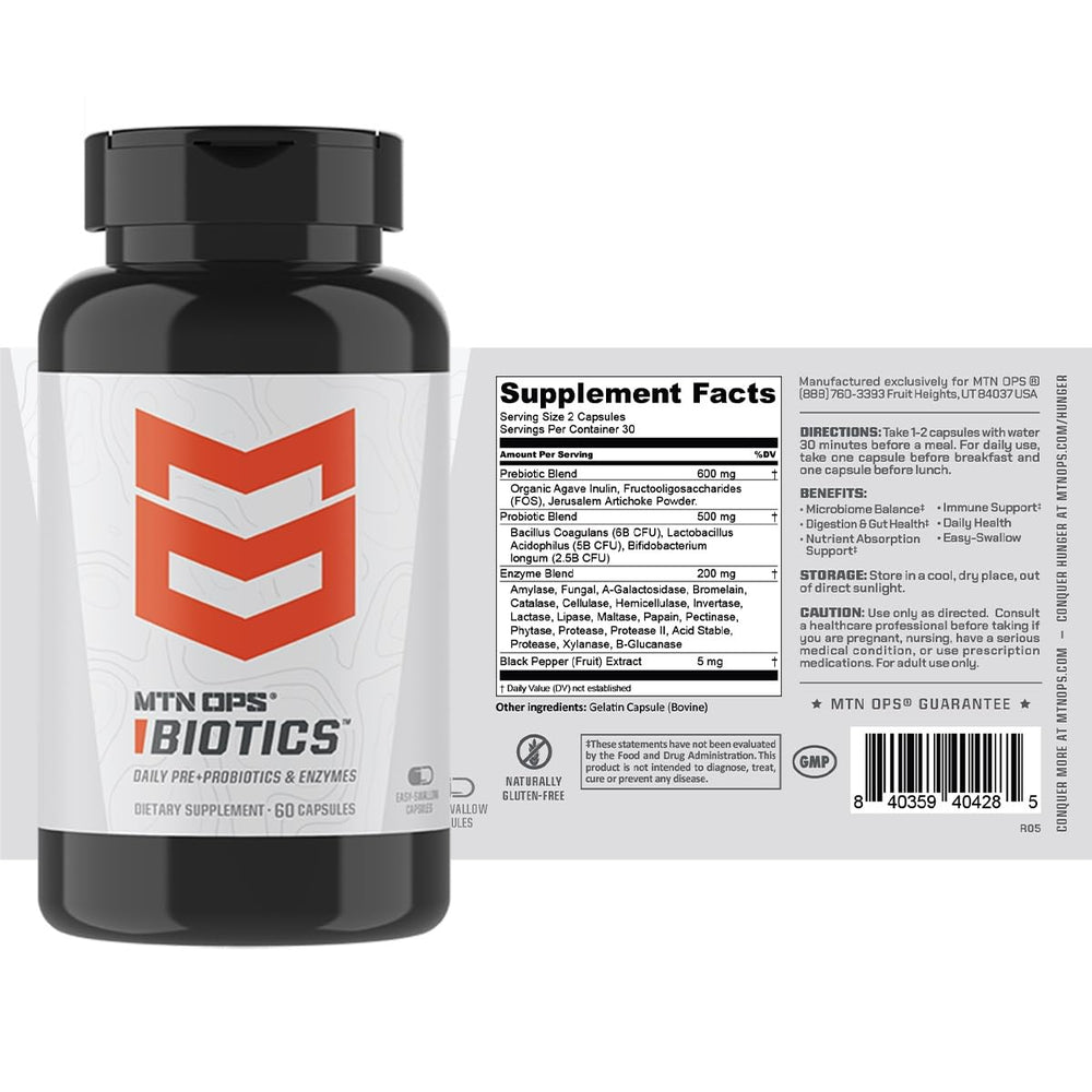 Gluten-free, easy-to-swallow MTN OPS Biotics capsules