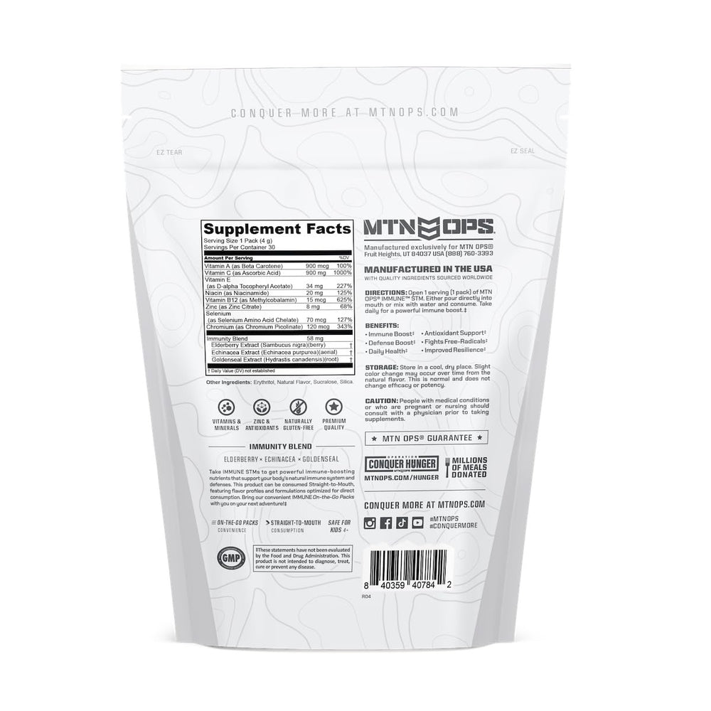 MTN OPS Immune STM powder on-the-go travel packaging