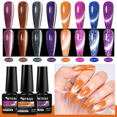 MTSSII magnetic nail polish in action delivering dynamic cat eye appearance.