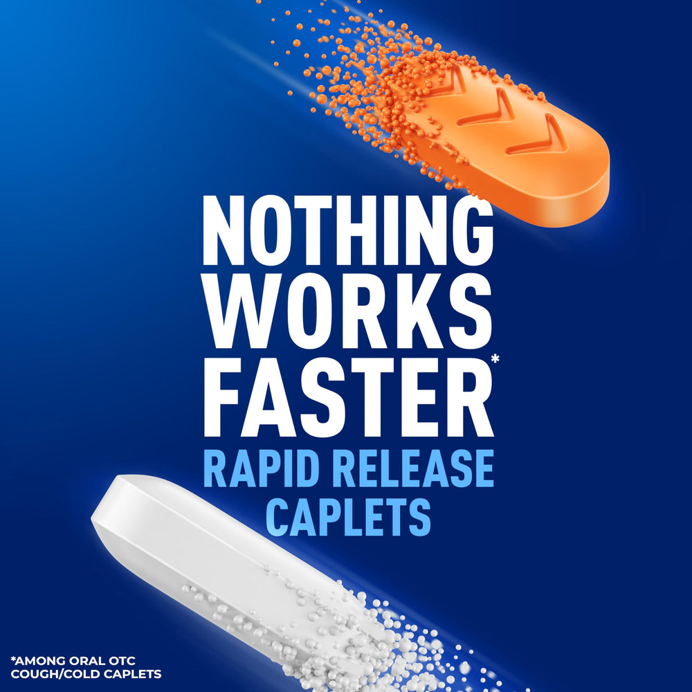 Mucinex Rapid Clear daytime bottle shows quick-release formula for daytime relief