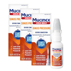 Mucinex Sinus-Max nasal spray tube for quick congestion relief.