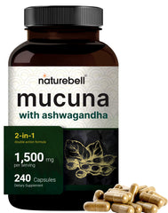 Bottle of Mucuna Pruriens and Ashwagandha capsules – 1500mg per serving