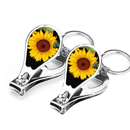 Muemigai nail clippers with keychain in sunflower design for everyday carry