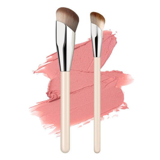 MUIIGOOD angled blush brush closeup emphasizes precise application and blending.