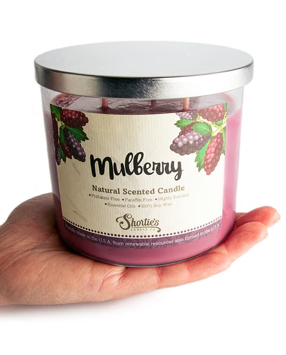 Side view of Mulberry Natural 3 Wick Candle with reusable glass jar