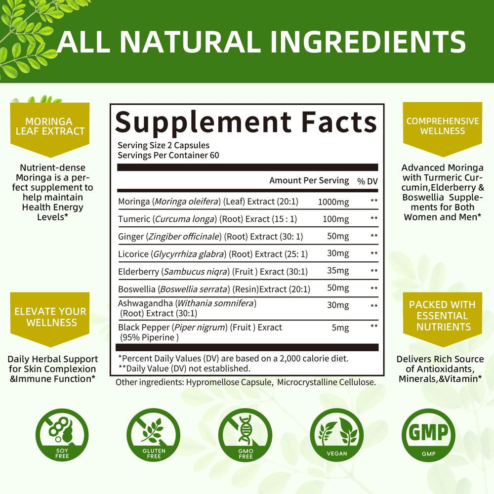 Mulittea moringa leaf extract visual highlighting natural plant nutrition.