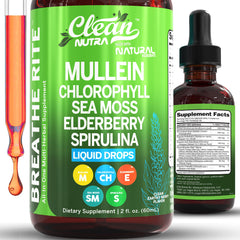 Bottle of Clean Nutra Mullein Drops for lungs with dropper