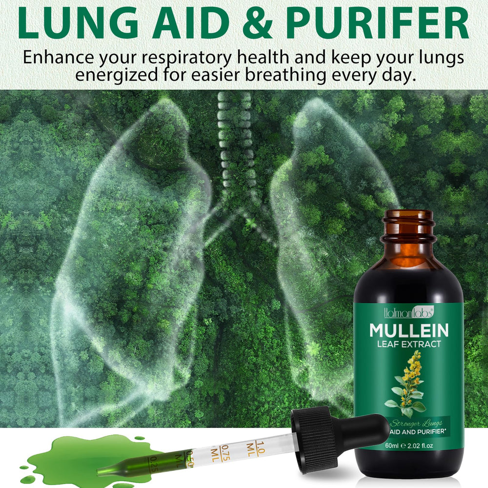 Mullein leaf extract drops bottle with dropper on a white background