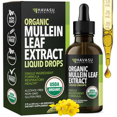 Bottle of Mullein Drops for Lungs with organic mullein leaf extract