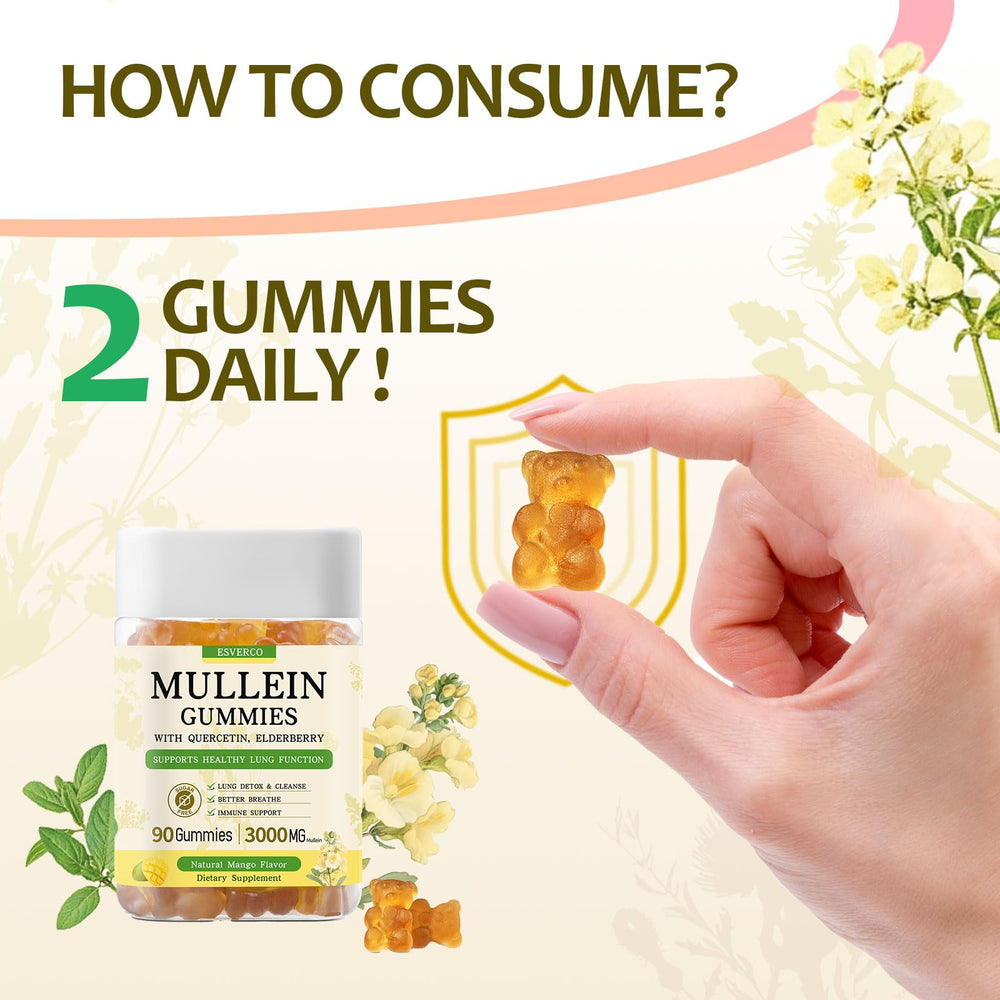90-count bottle of ESVERCO Mullein Gummies