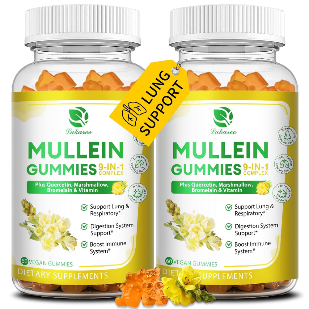 Two-pack container of 9-in-1 Mullein Gummies, 120-count each