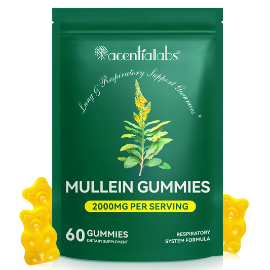 Mullein Gummies for Lungs bottle with 60 gummies on white background