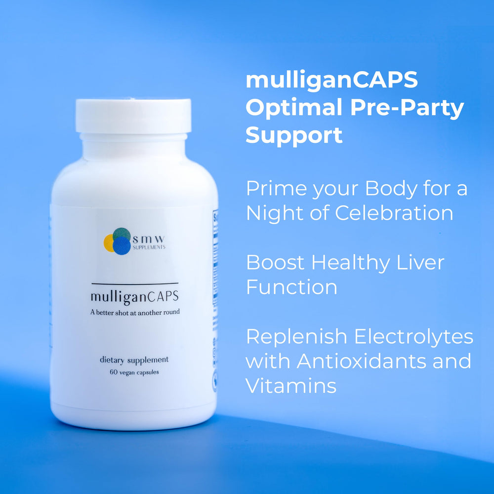 Mulligan Caps vitamin blend label detail emphasizing B vitamins and antioxidants
