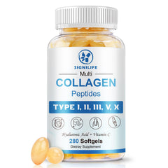 Front view of SIGNILIFE Multi Collagen Peptides bottle with label