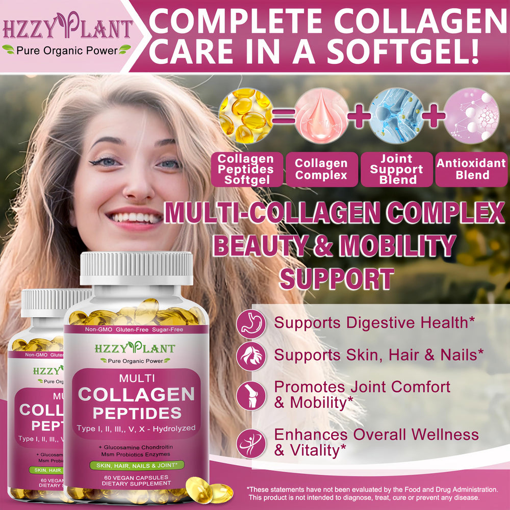 Five collagen types I II III V X illustration
