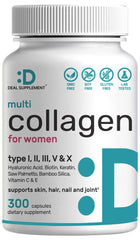 Front view of 300 capsule Multi Collagen supplement bottle