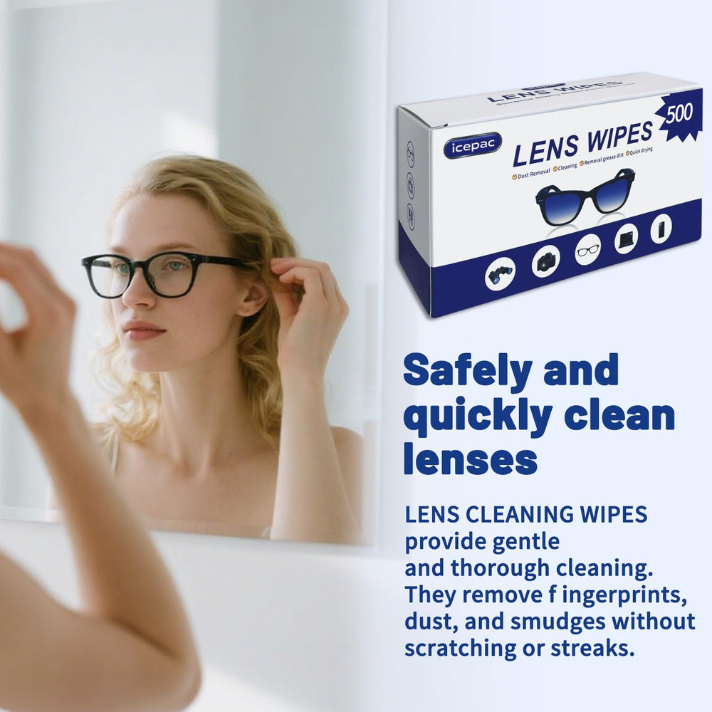 Cleaning wipes for eyeglasses, sunglasses, camera lenses, and goggles