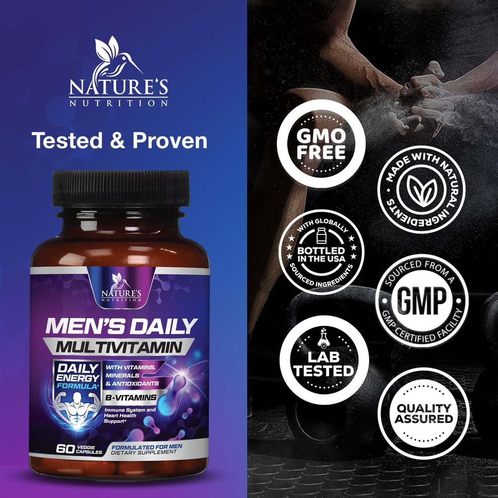 Front view of Nature's Nutrition Men’s Daily Multivitamin bottle