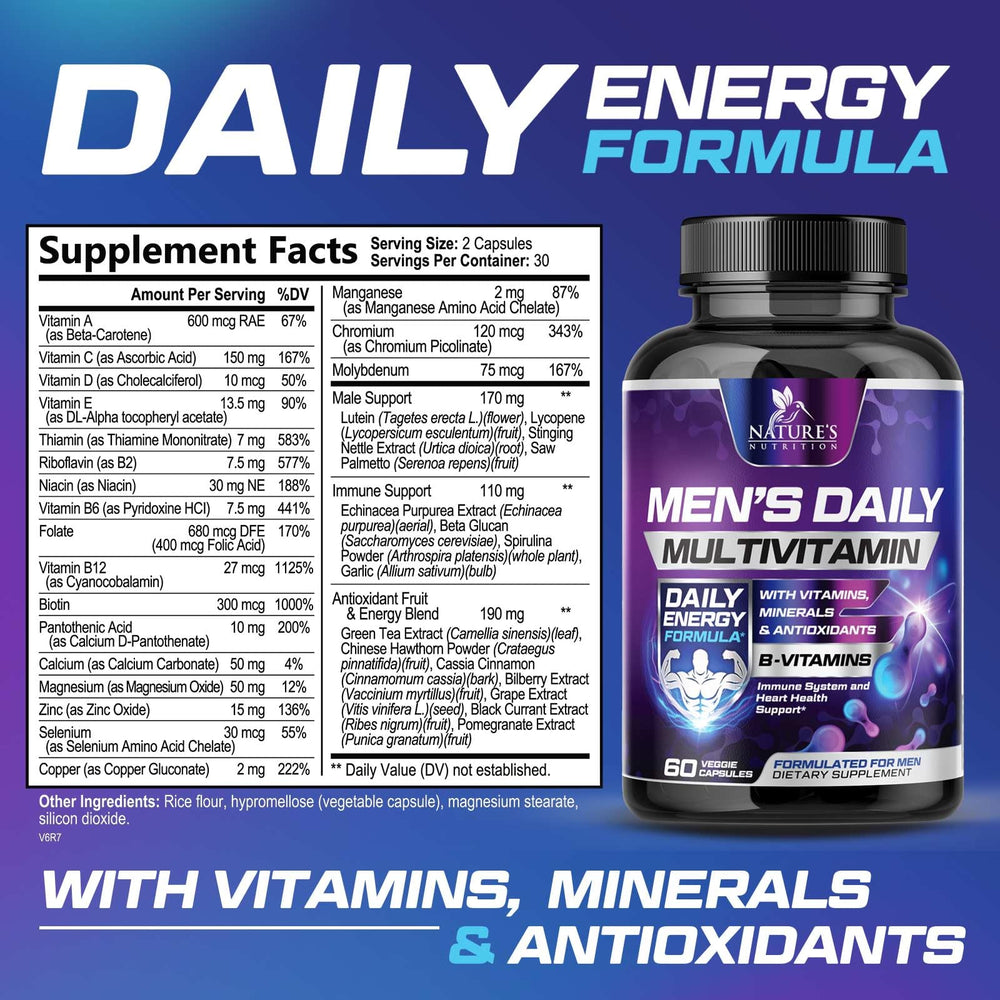 Close-up of men’s multivitamin capsules