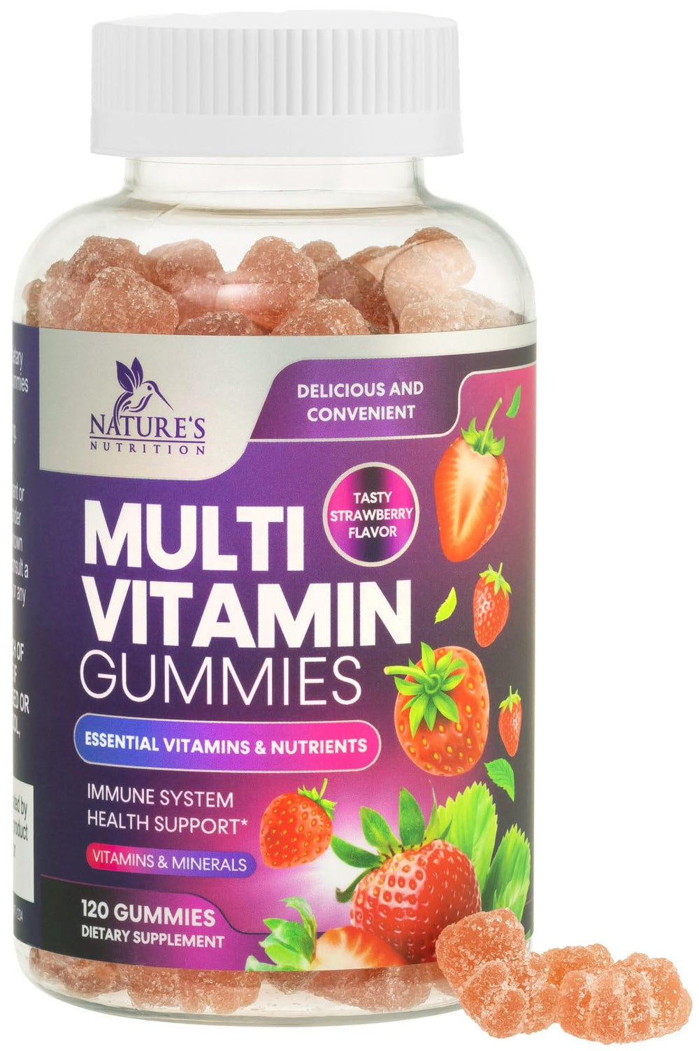 Berry flavored multivitamin gummy for adults