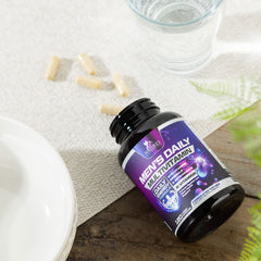 Collage of Nature's Nutrition men's multivitamin product images