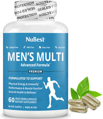 Bottle of men’s multivitamin with 38 nutrients and 60 vegan capsules
