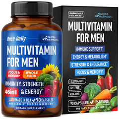 Front label showing bioavailable nutrients in the 46in1 men's multivitamin
