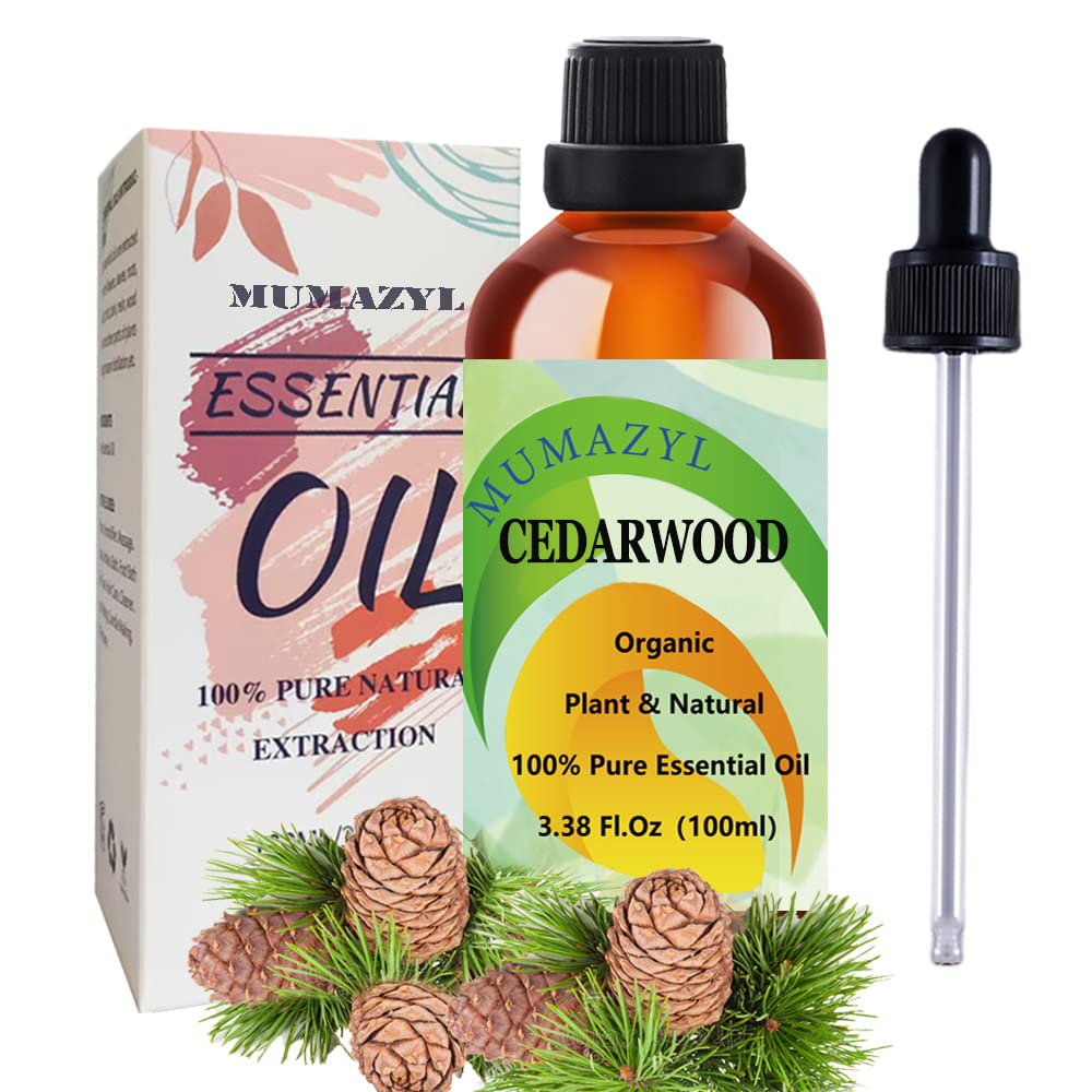 MUMAZYL Cedarwood oil in amber bottle protects aroma from UV light.