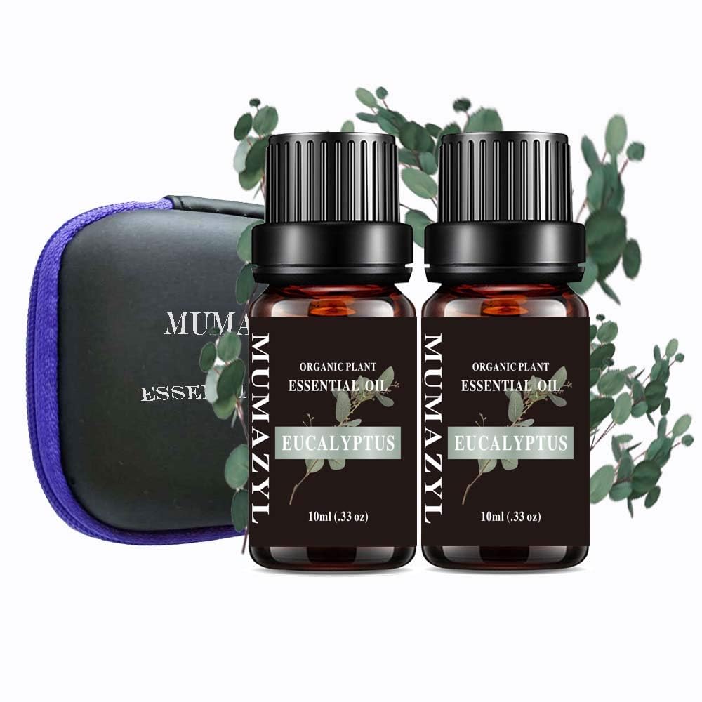 MUMAZYL Eucalyptus oil bottle closeup showing amber glass protecting crisp fragrance.