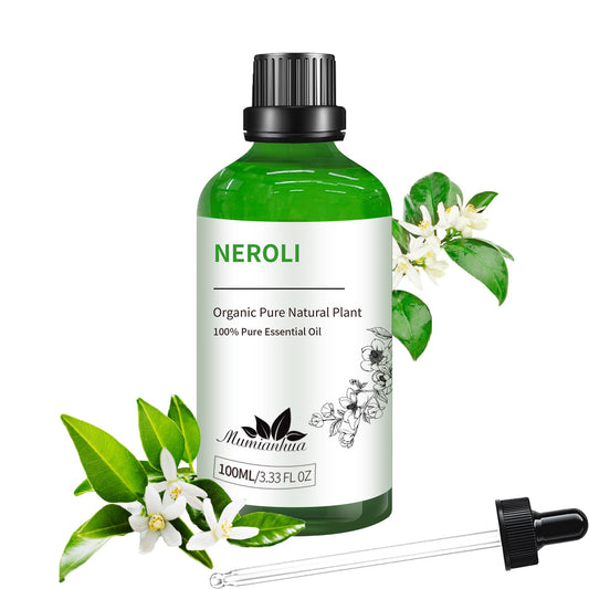 Mumianhua Neroli essential oil bottle with orange blossom label, 3.38 fl oz