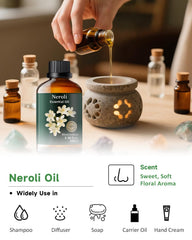 Skincare routine with Neroli essential oil blended into a carrier oil or serum