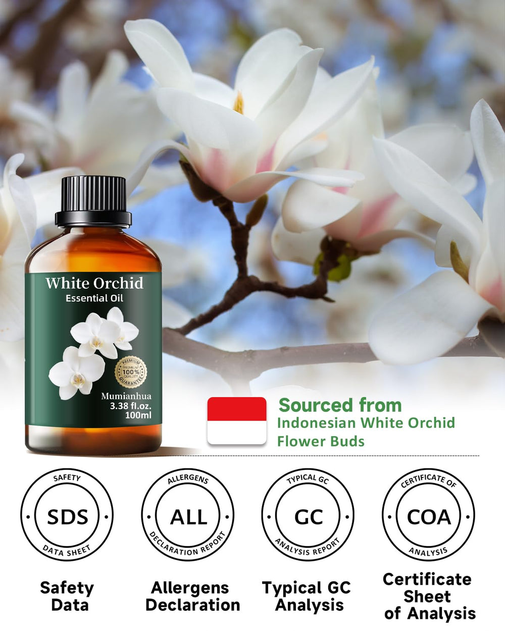 Mumianhua White Orchid Essential Oil packaging and bottle