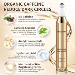 MUOCOBU caffeine eye serum roller-ball usage distributes evenly around the eye contour