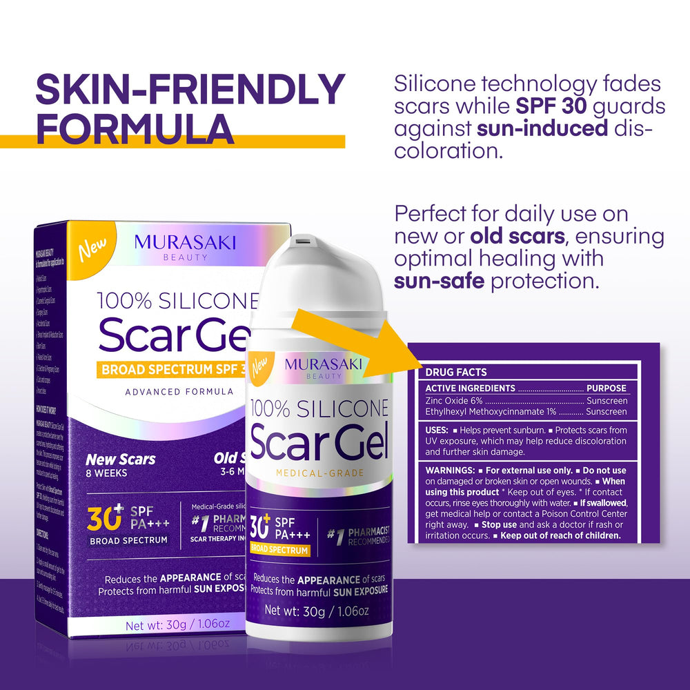 MURASAKI BEAUTY scar gel being massaged into skin for absorption.