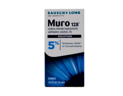 Front view of Bausch and Lomb Muro 128 ophthalmic solution bottle (15 mL)