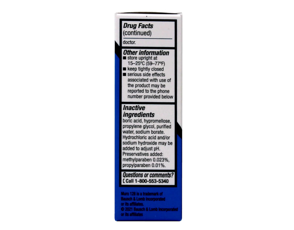 Packaging and labeling of Muro 128 ophthalmic solution 15 mL