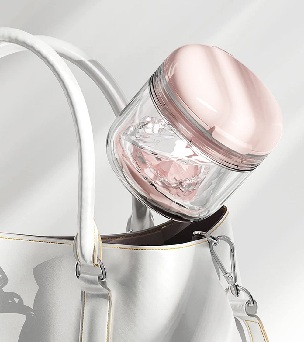 Compact pink travel storage holder for aligners and braces